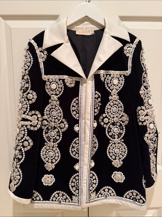 Tory Burch Jackets & Blazers - Tory Burch Black Velvet Jacket with Ivory Trim and Embellishment